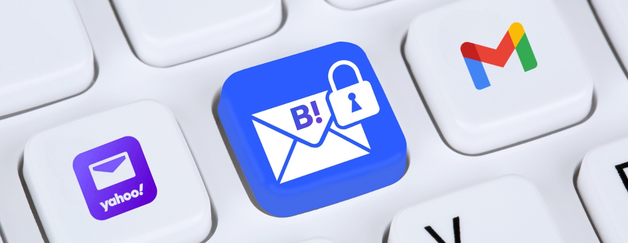 Klávesnice s tlačítky Gmail, Yahoo a s tlačítkem bezpečného e-mailu s logem Boldem